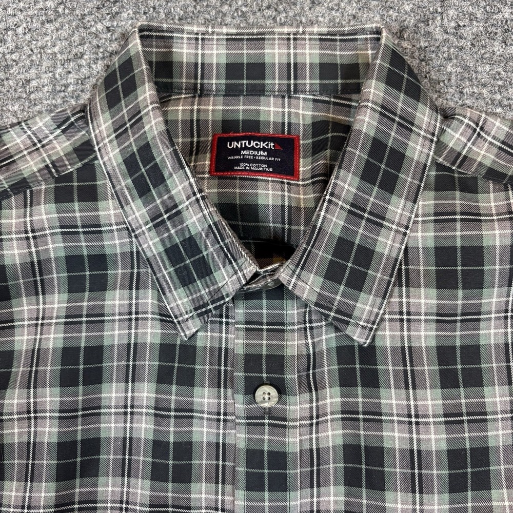 UNTUCKIT Shirt‎ Mens M White Green Black Plaid Reg Fit Casual Cotton